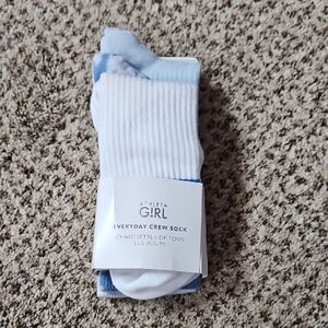 Brand New Athleta Girls Everyday Crew Socks - White and Blue Size M/L